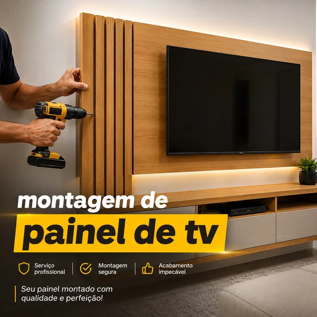 Montagem de painel de TV em sala moderna